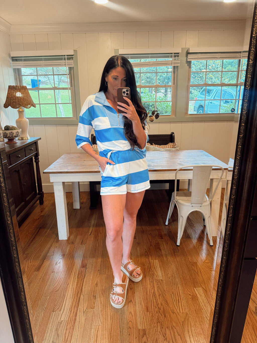 Oversized tee blue short set