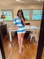 Oversized tee blue short set