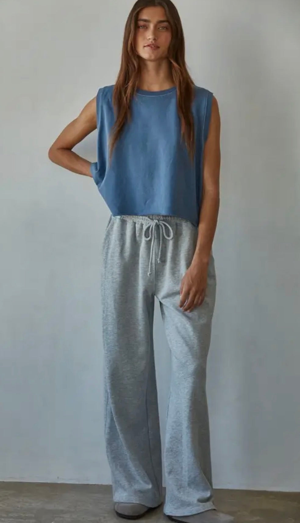 Denim knit cotton round tank