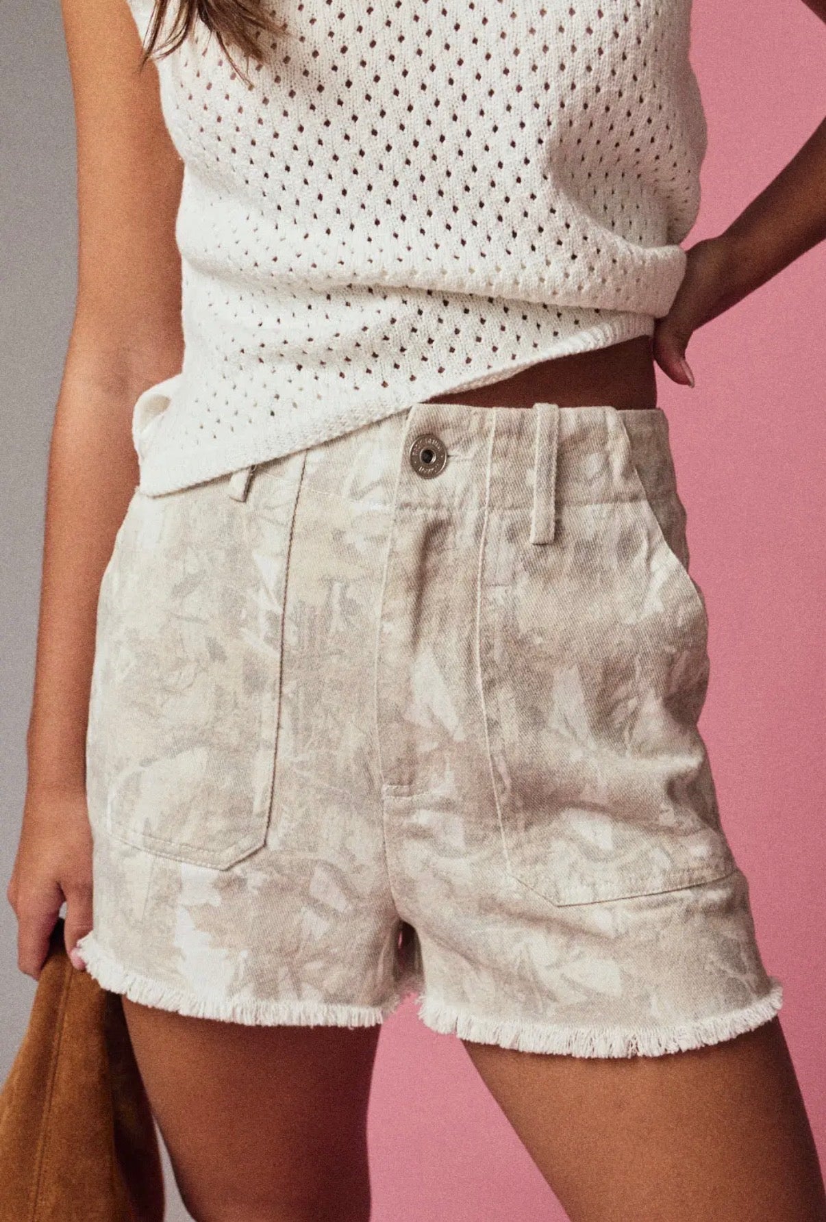 Camo denim shorts