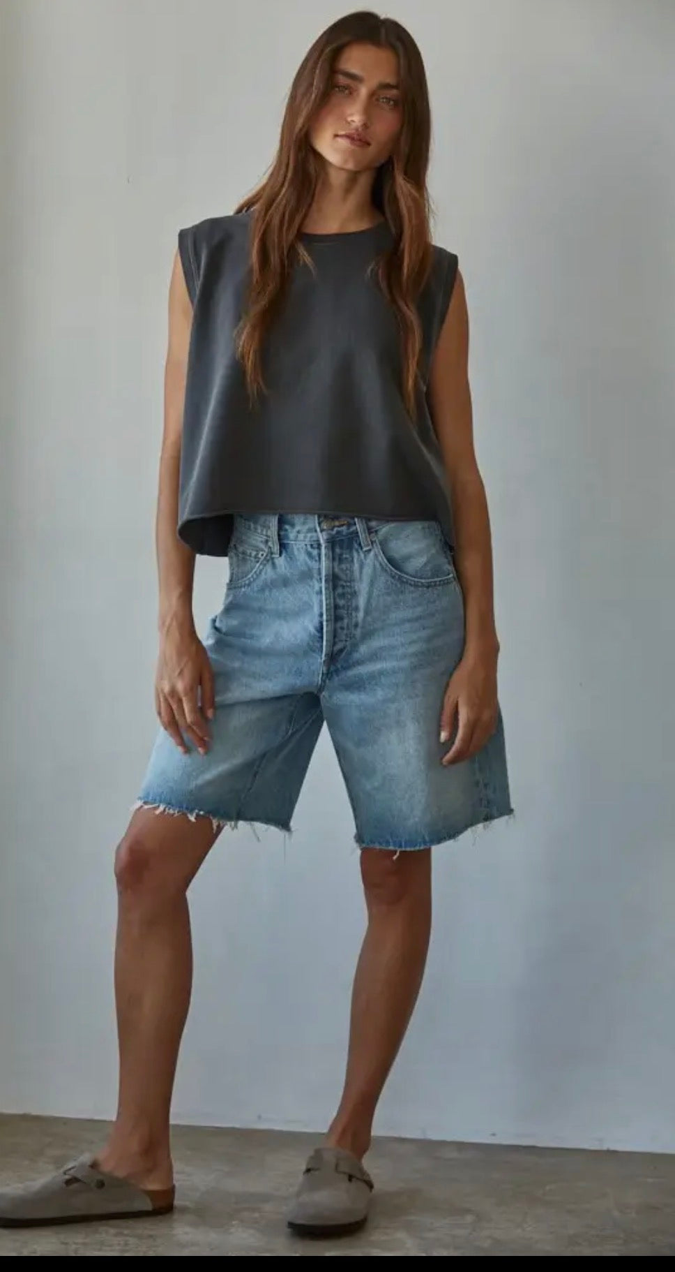 Grey knit cotton round tank