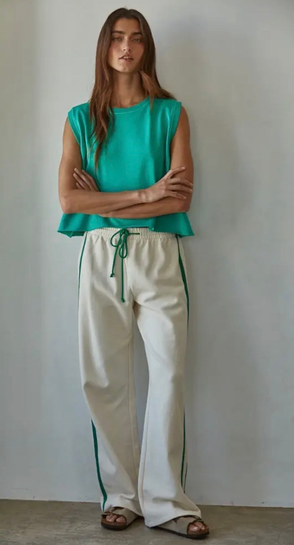 Green knit cotton round tank