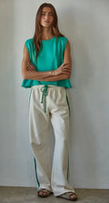 Green knit cotton round tank