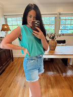 Green knit cotton round tank
