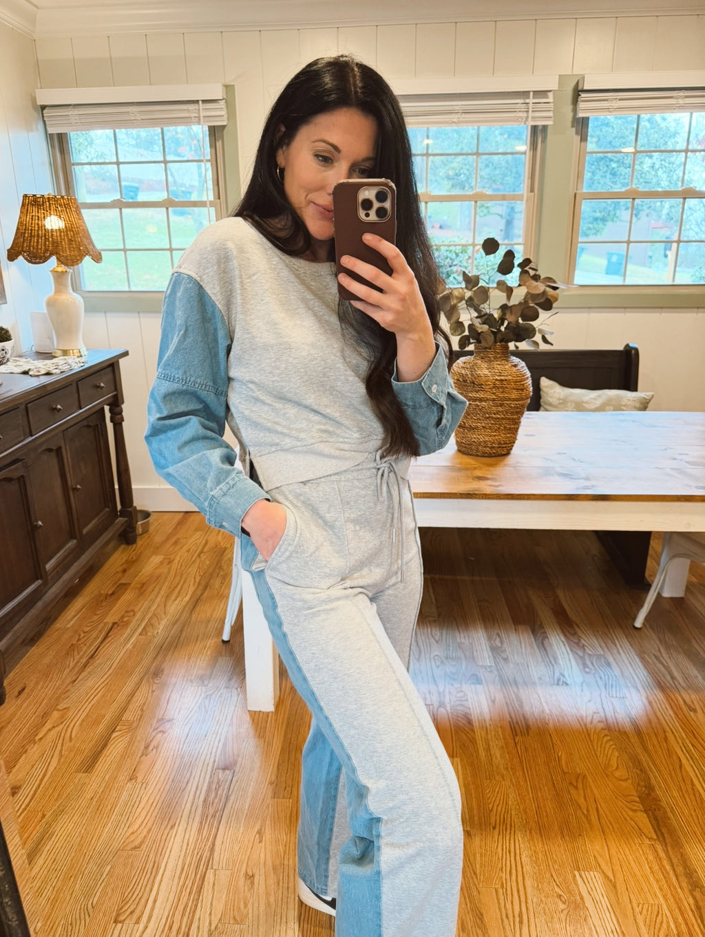 denim relaxed fit pants set