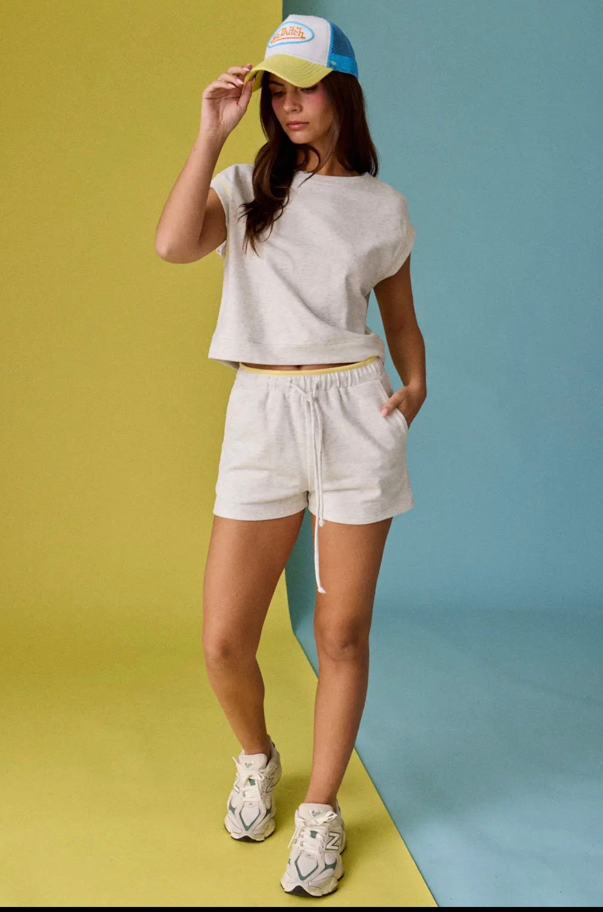 Grey with yellow shorts set