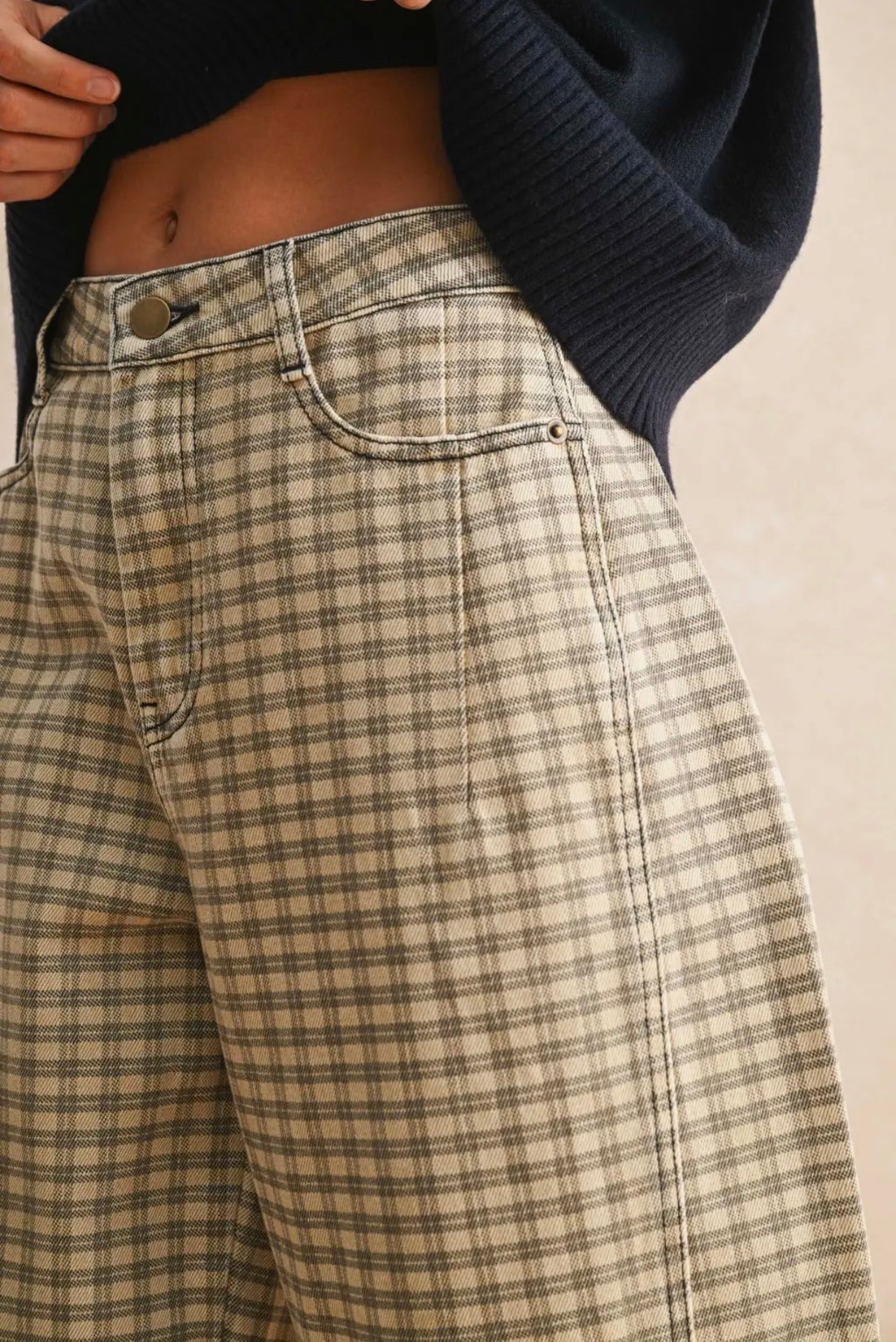 Olive checkered barrel jeans