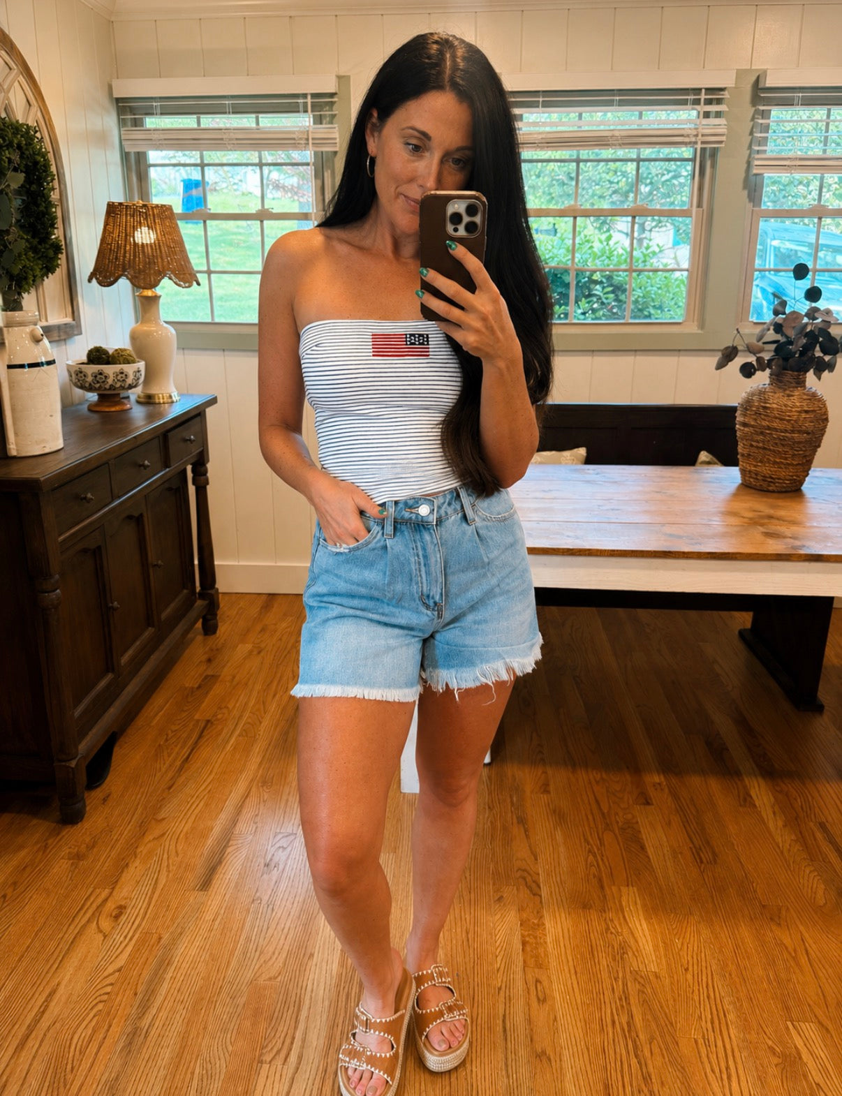 Blue American flap tube top