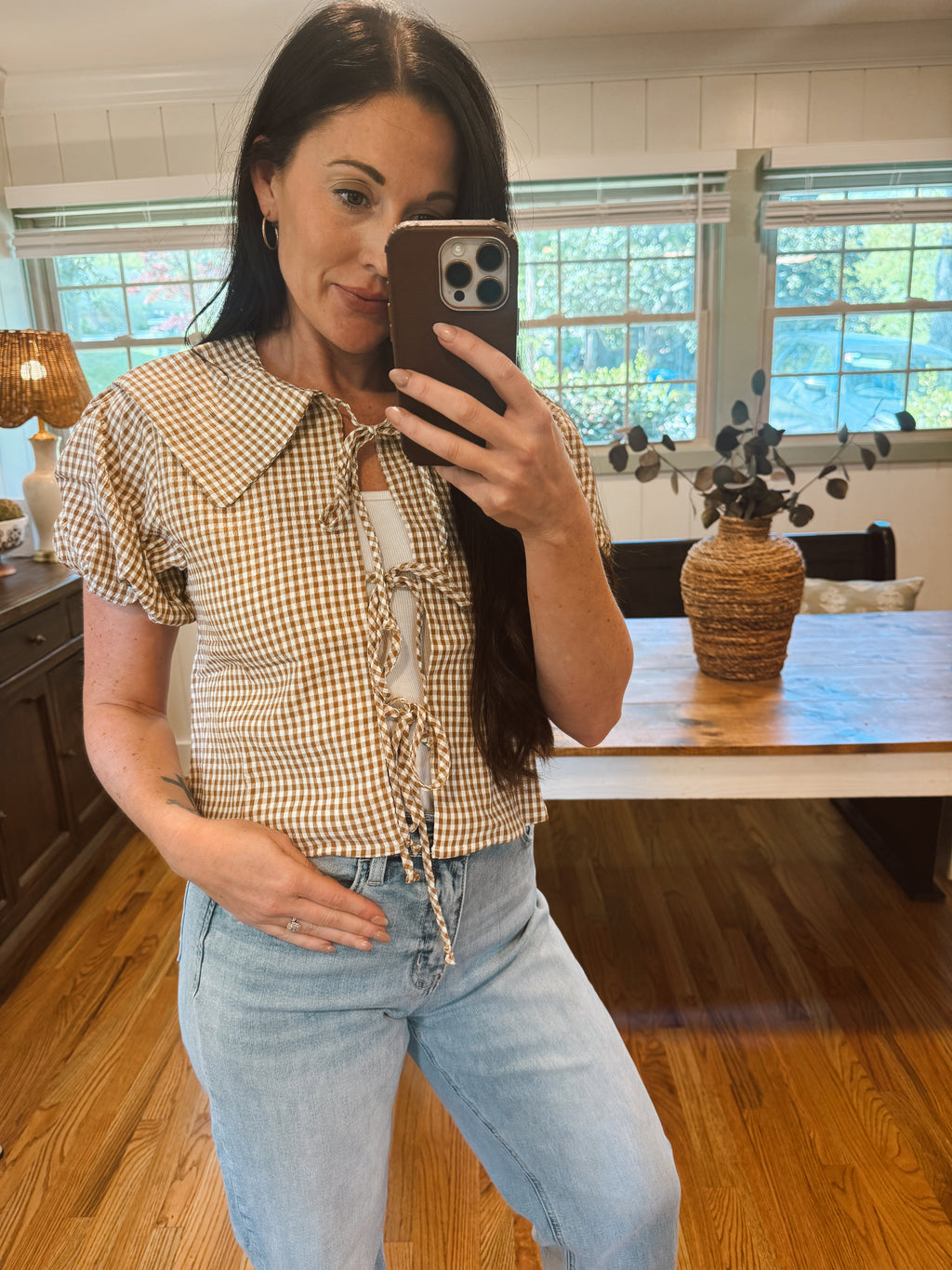 Brown gingham shirt