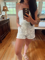 Camo denim shorts