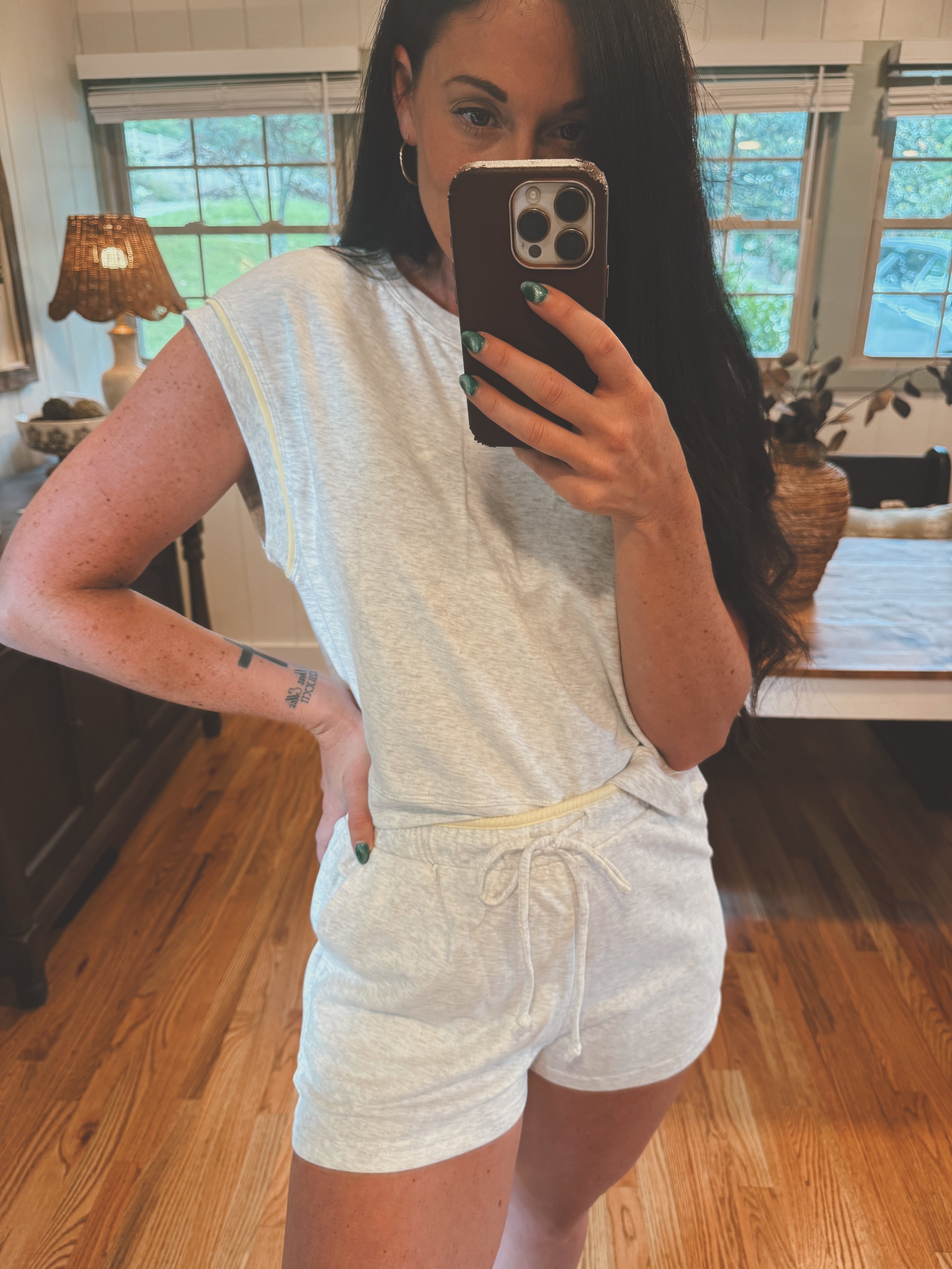 Grey with yellow shorts set