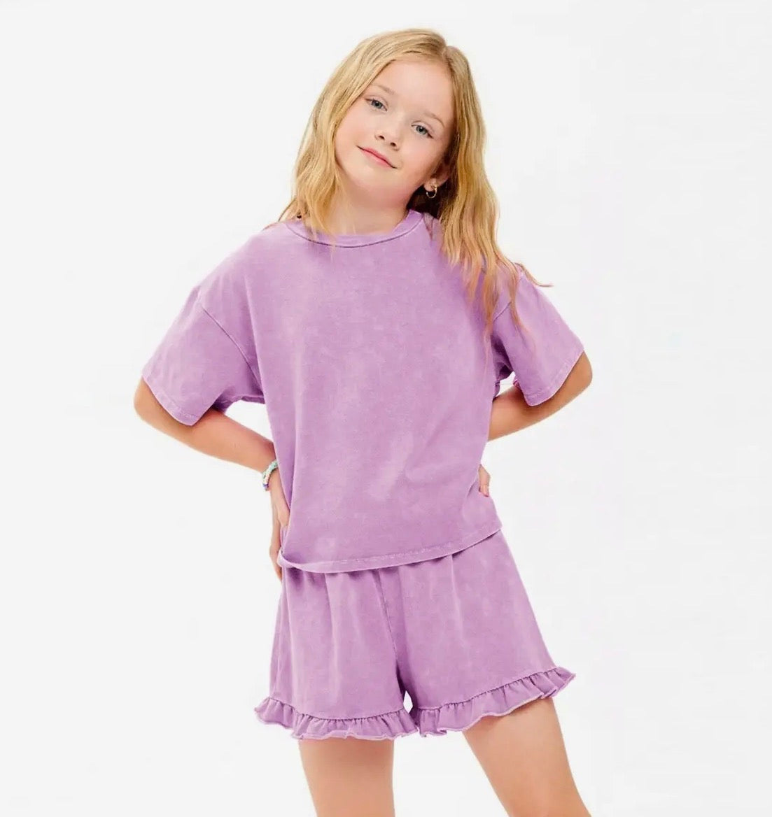 Mineral Washed Purple Shorts Set