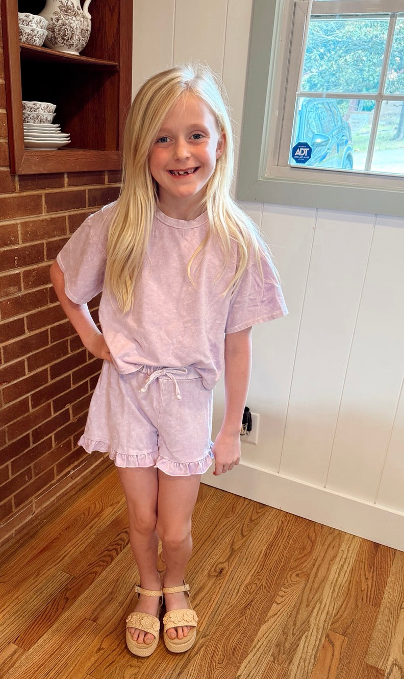 Mineral Washed Purple Shorts Set