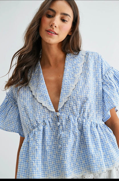 Peplum Blue Gingham Blouse