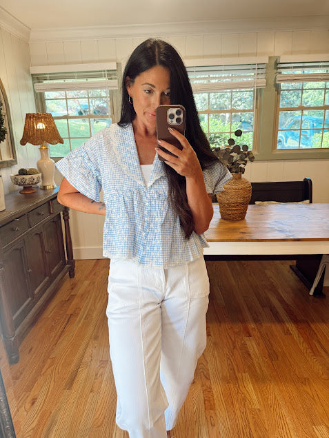 Peplum Blue Gingham Blouse
