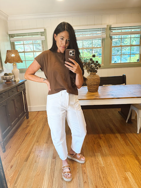 BROWN cuffed sleeve top