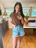 BROWN cuffed sleeve top