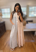 camel/black wide leg jumpsuit
