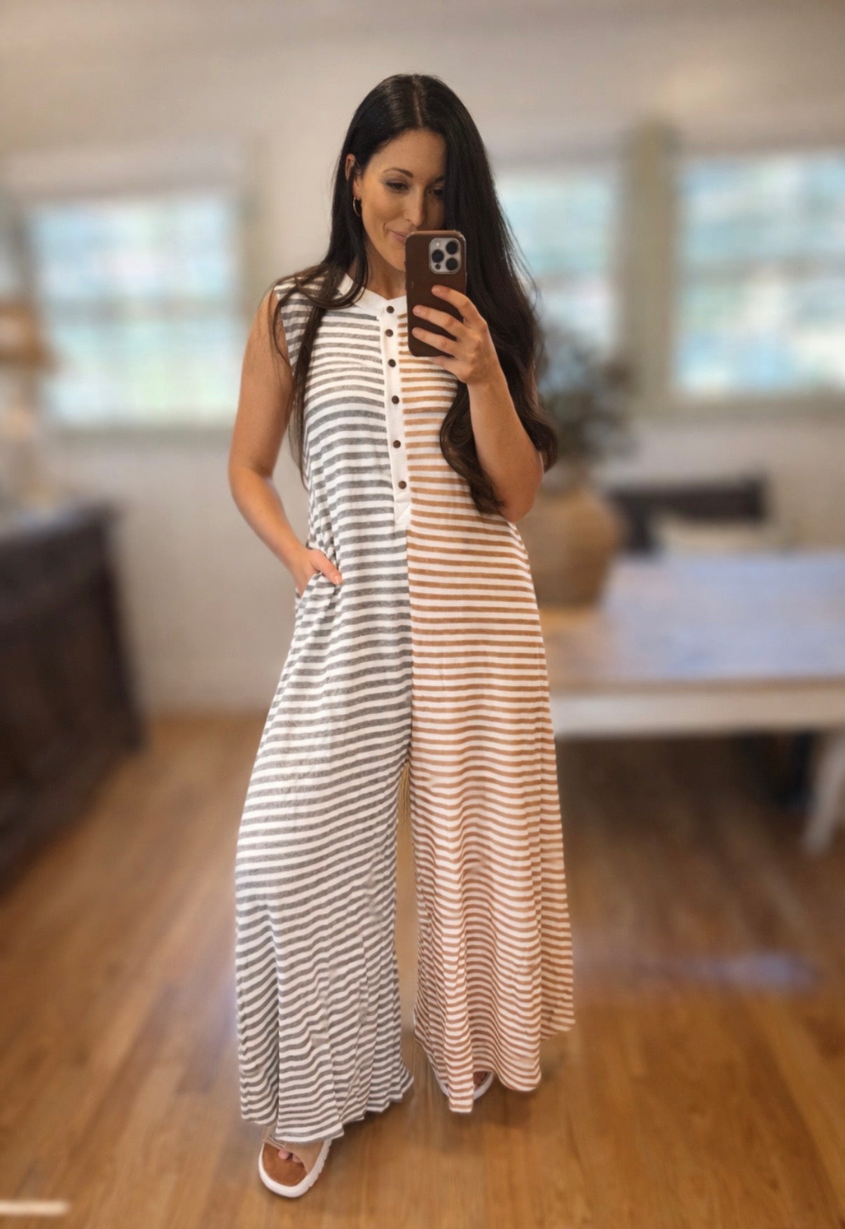 camel/black wide leg jumpsuit