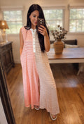 camel/coral wide leg jumpsuit