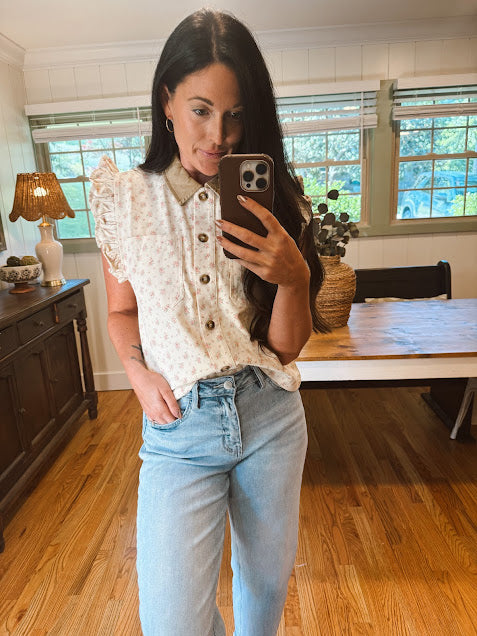 Collar Ruffle Sleeve Top