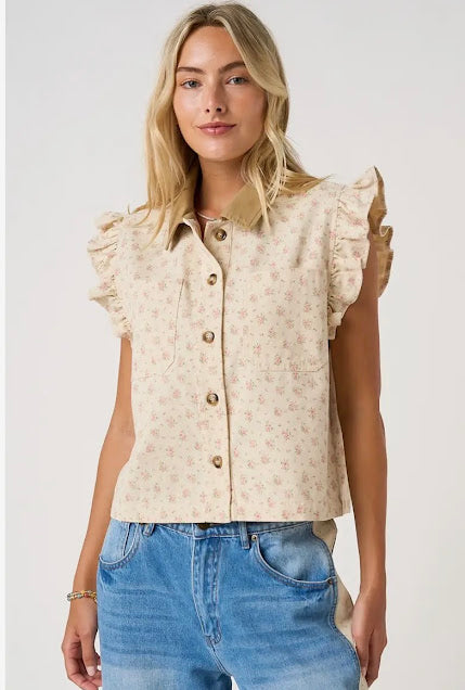 Collar Ruffle Sleeve Top