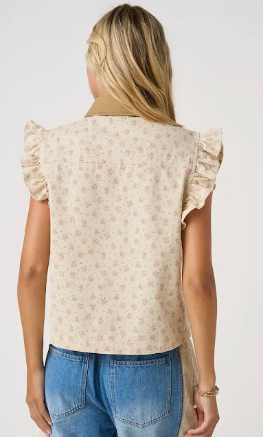 Collar Ruffle Sleeve Top