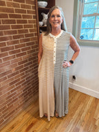camel/black wide leg jumpsuit