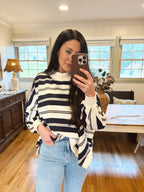 striped oversized mockneck