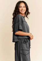 washed black barrel pant set