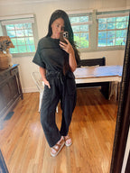 washed black barrel pant set